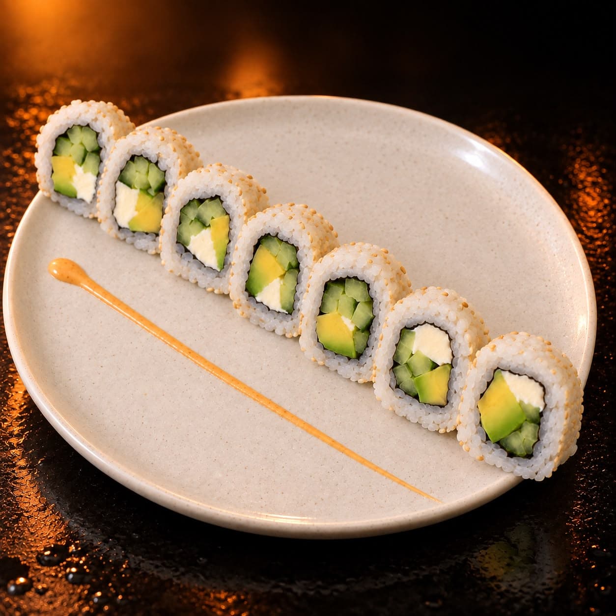 Veggie Roll: Aguacate, pepino y queso Philadelphia.